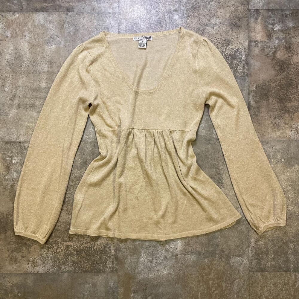 rxb vintage y2k shimmery champagne gold flowy babydoll top size medium